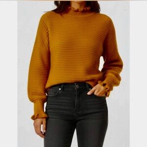 Madewell Ruffle Neck Pullover, size L, cotton and merino wool